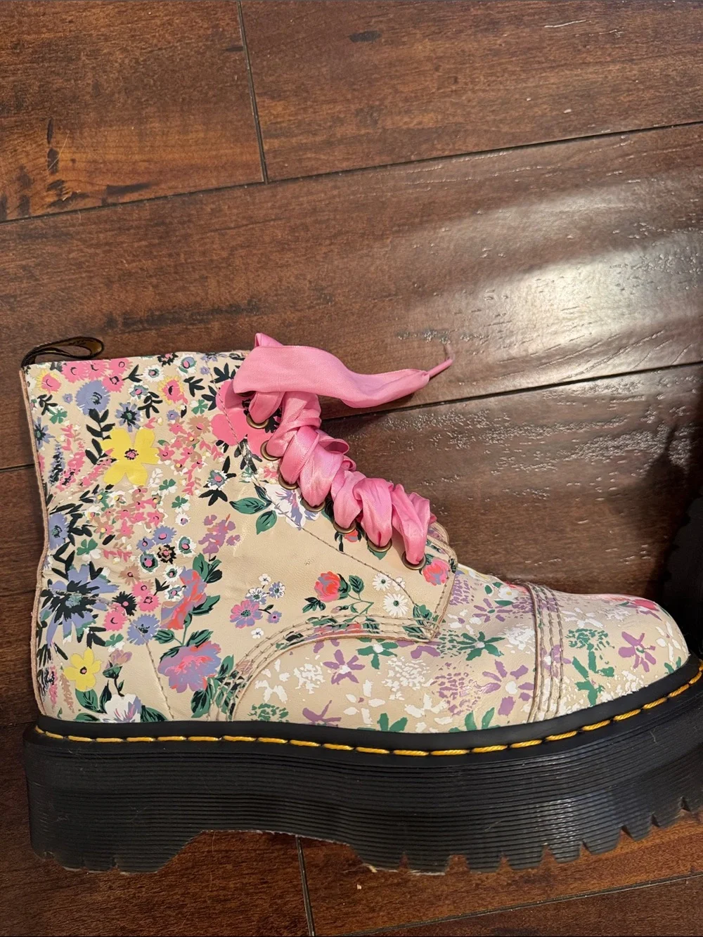 Dr. Martens Sinclair Floral Combat Boots with Pink Laces Anthropologie - Picture 6 of 16
